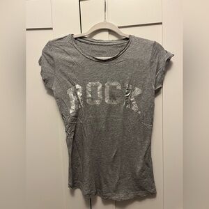 Zadig & Voltaire Gray Fitted Cap Sleeve Tee with Silver Rock Graphic